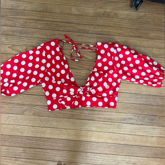 Red and white polka dot top - ties in front - Picture 2 of 2